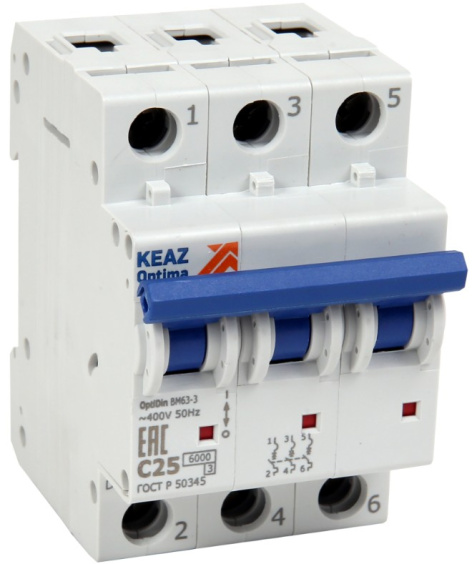 Изображение товара Автоматический выключатель КЭАЗ OptiDin BM63 3Pol 50А 6кА IP20