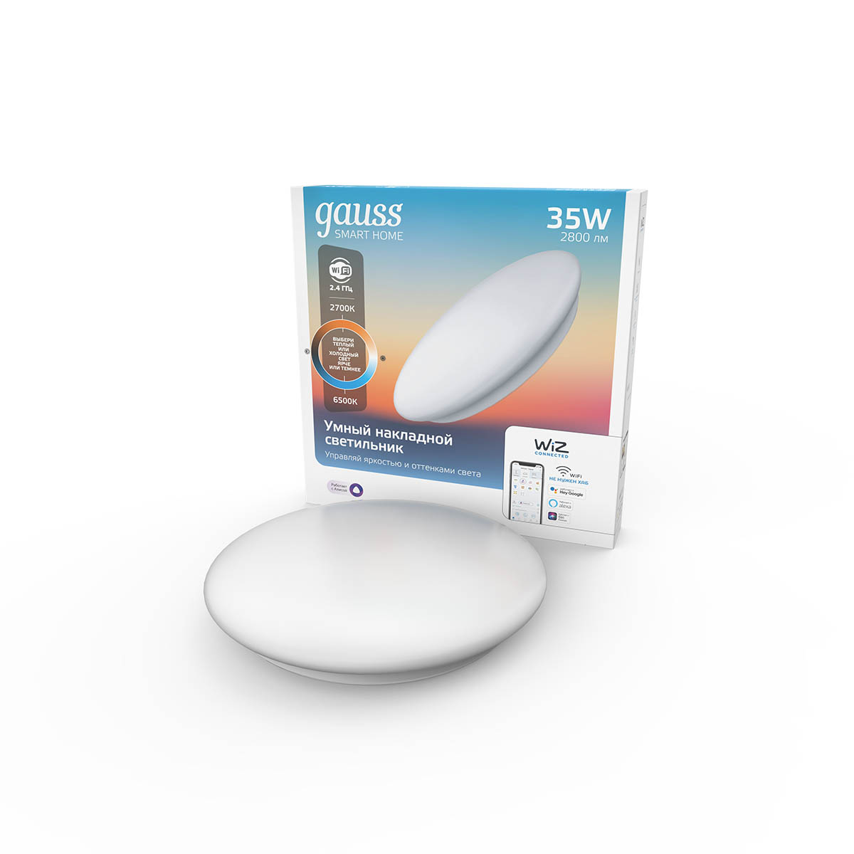 

Светильник светодиодный Gauss 2060112 SmartHome наст-потол 35W 2800lm 2700-6500К 198-264V IP20 изм.цвет.тем.+дим, 2060112