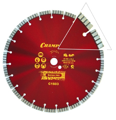 

Диск алмазный CHAMPION PRO 350/25,4/12 Concrete Crunch бетон (железобетон, старый бетон) C1603, PRO 350/25,4/12 Concrete Crunch