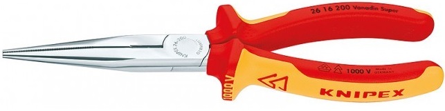 

Длинногубцы Knipex KN-2616200 с режущими кромками VDE полукруглые прямые губки L-200мм диэлектрические хром., KN-2616200