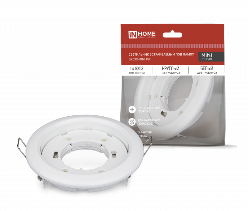 

Светильник точечный IN HOME 4690612008431 GX53R-mini RW GX53 IP20 230В встраиваемый ультратонкий метал., белый, 4690612008431