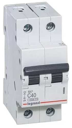 

Автоматический выключатель Legrand 419701 двухполюсный RX3 4,5 кА C 40 А, 419701