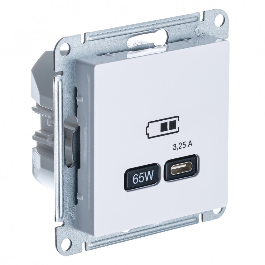 

Розетка USB Systeme Electric ATN000127 AtlasDesign тип-С 65Вт высокоскор.заряд. QC, PD, механизм, Белый, ATN000127