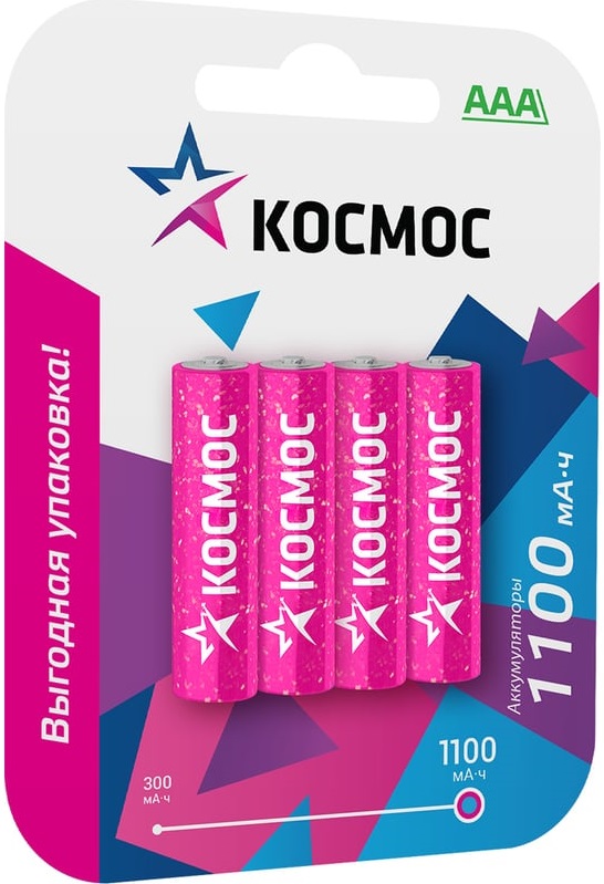 

Аккумулятор Космос KOCR03NIMH1100mAh4BL Ni-Mh, ААА (LR03, R03, UM4), 4 шт, 1100 мАч, KOCR03NIMH1100mAh4BL