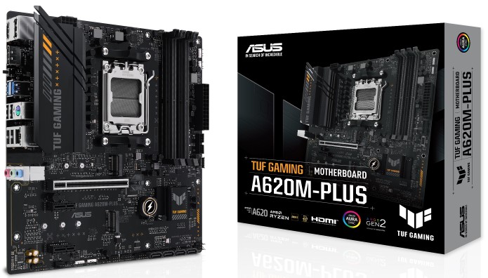 

Материнская плата mATX ASUS TUF GAMING A620M-PLUS (AM5, AMD A620, 4*DDR5(6400), 4*SATA3, 2*M.2, Audio, Gb LAN, USB 3.2, USB 2.0, 2*DP, HDMI), TUF GAMING A620M-PLUS