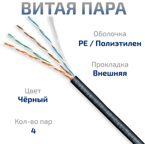 фото Кабель витая пара U/UTP 5e кат. 4 пары Cabeus UTP-4P-Cat.5e-SOLID-OUT-PE-UV в Краснодаре