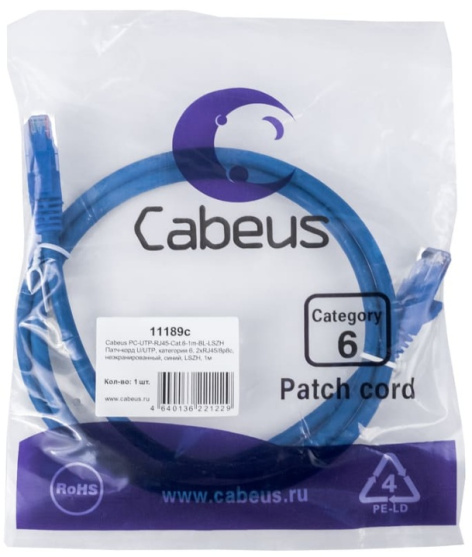 фото Кабель патч-корд U/UTP 6 кат. 1м Cabeus PC-UTP-RJ45-Cat.6-1m-BL-LSZH в Самаре