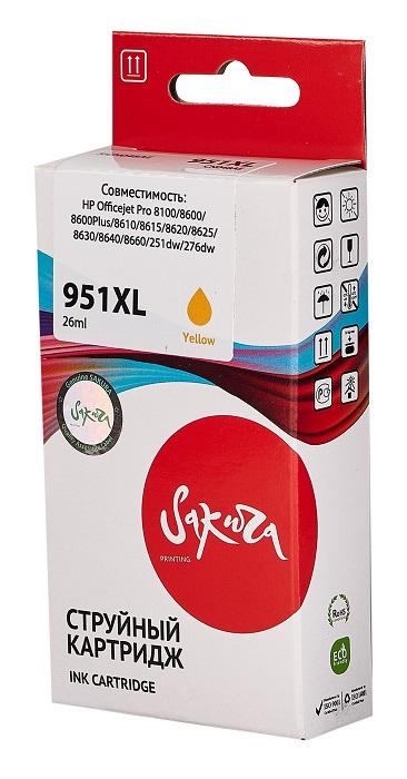 

Картридж струйный Sakura CN048AE (№951XL Yellow) для HP Officejet Pro 8100/8600/8600Plus/8610/8615/8620/8625/8630/8640/8660/251dw/276dw, пигментный ти, CN048AE (№951XL Yellow)