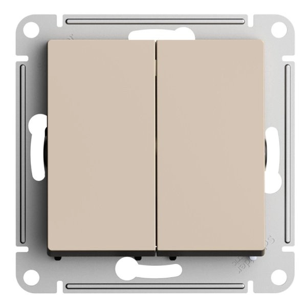 

Выключатель двухклавишный Systeme Electric ATN001251 AtlasDesign сх.5, 10АХ, механизм, Песочный, ATN001251