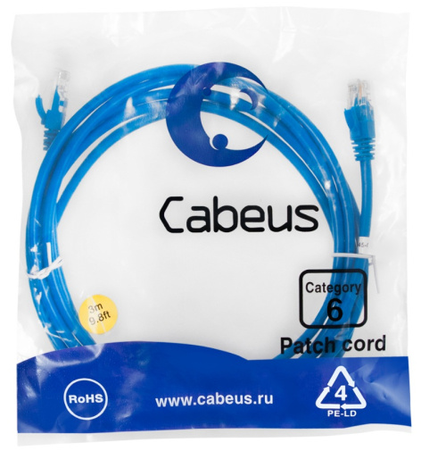 фото Кабель патч-корд U/UTP 6 кат. 3м Cabeus PC-UTP-RJ45-Cat.6-3m-BL в Санкт-Петербургe