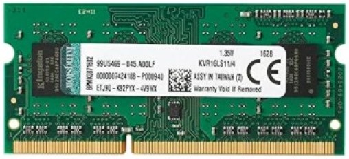 

Модуль памяти SODIMM DDR3L 4GB Kingston KVR16LS11/4WP 1600MHz, Non-ECC, CL11, 1.35V, Unbuffered, 1R, KVR16LS11/4WP