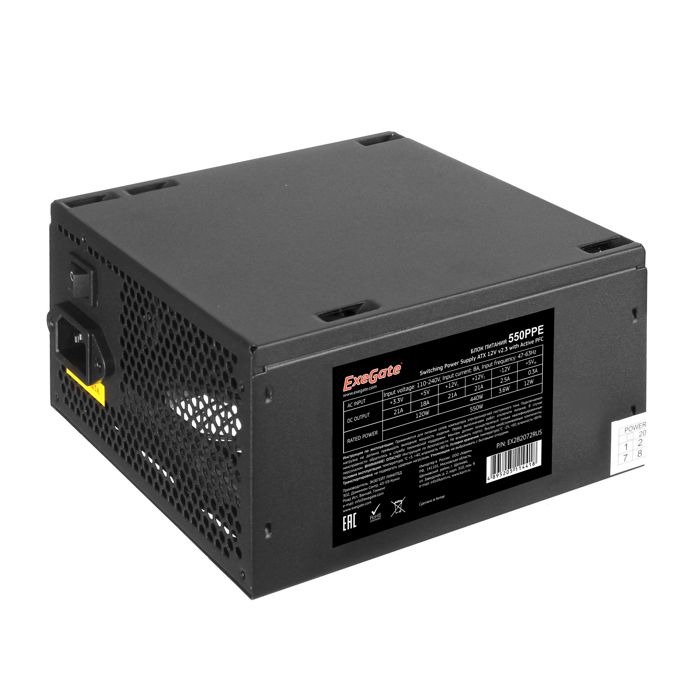 

Блок питания ATX Exegate 550PPE EX282072RUS-S 550W, SC, black, APFC, 12cm, 24p+(4+4)p PCI-E, 3*IDE, 5*SATA, FDD, 550PPE