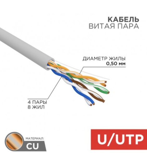 фото Кабель витая пара U/UTP 5e кат. 4 пары Rexant 01-0041-R в Екатеринбурге