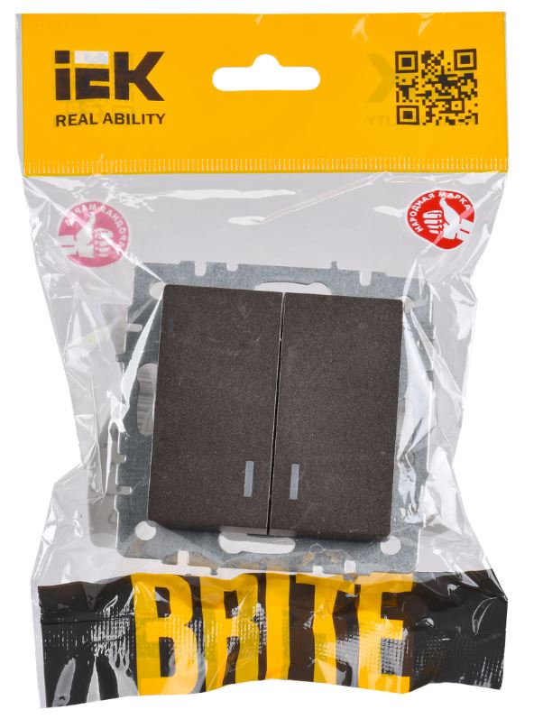 

Выключатель двухклавишный с подсветкой IEK BR-V20-1-10-K45 BRITE 10А ВС10-2-1-БрТБ Бронза, BR-V20-1-10-K45