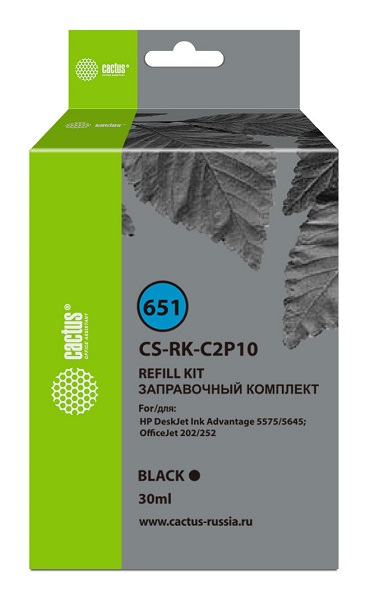 

Заправочный комплект Cactus CS-RK-C2P10 №651 черный30мл для HP DJ 5575/5645, CS-RK-C2P10