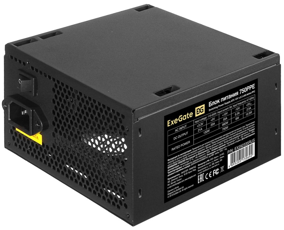 

Блок питания ATX Exegate EX292335RUS 750W, APFC, 80 PLUS, 120mm fan, EX292335RUS