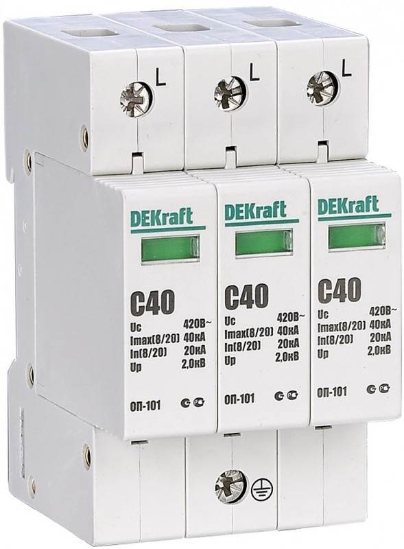 

Ограничитель перенапряжений DEKraft 18017DEK 3P 40кА класс C 440В, 18017DEK