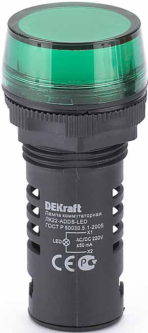 

Лампа DEKraft 25118DEK ЛK-22 LED коммутаторная ADDS D=22мм 220В AC/DC зеленая, 25118DEK