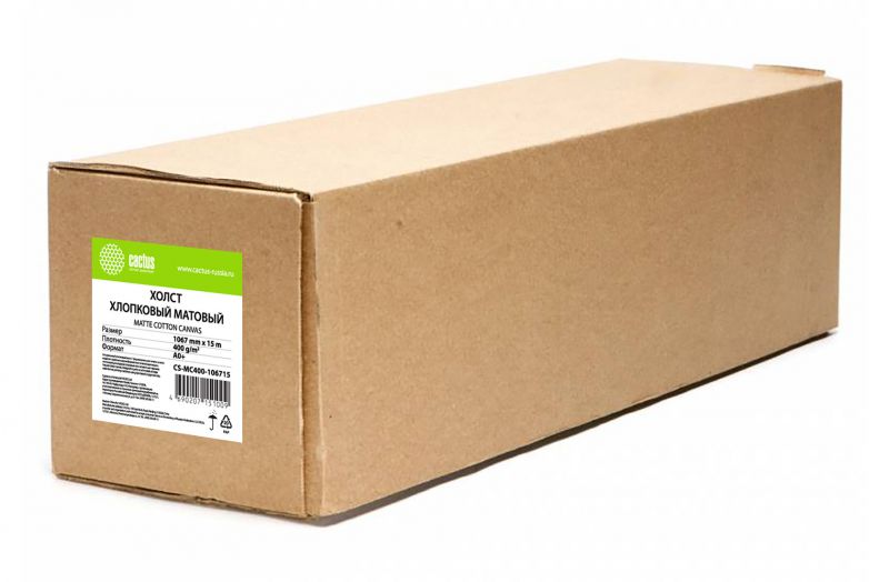 

Холст Cactus CS-MC400-106715 42"(A0+) 1067мм-15м/400г/м2/белый матовое универсальная (с покрытием) втулка:50.8мм (2"), CS-MC400-106715