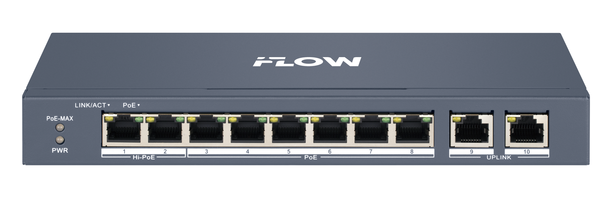 

Коммутатор настраиваемый iFlow F-SW-EM410HPOE-VM 8 RJ45 100M PoE с грозозащитой 6кВ, 2 1000М комбо-порт, 802.3af/at, 2 порта поддерживает HiPoE 90Вт,, F-SW-EM410HPOE-VM