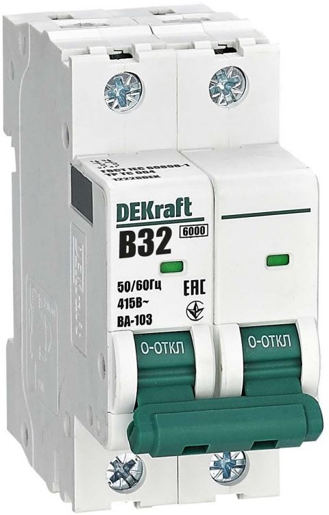 

Автоматический выключатель DEKraft 12228DEK 2Р 32А х-ка B ВА-103 6кА, 12228DEK