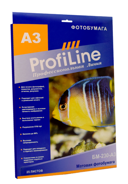 

Фотобумага ProfiLine PL_MP_230_A3_25 матовая, 230 г/м2, А3, 25 л, 2880 dpi, PL_MP_230_A3_25