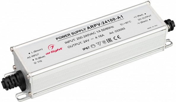 

Блок питания Arlight ARPV-24100-A1 033093 24V, 4.16A, 100W, IP67, металл, ARPV-24100-A1