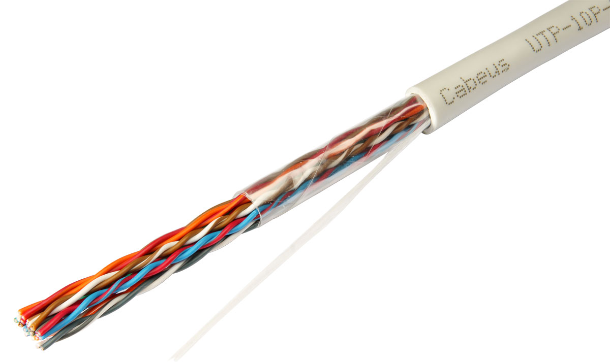 

Кабель витая пара U/UTP 5 кат. 10 пар Cabeus UTP-10P-Cat.5-IN-LSZH 24AWG(0.50 мм), медь, одножильный (solid), внутренний, LSZH, нг(A)-HF, серый, цена, UTP-10P-Cat.5-IN-LSZH