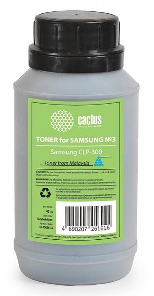 

Тонер Cactus CS-TSG3C-45 голубой, флакон 45гр., для принтера Samsung CLP-300, CS-TSG3C-45