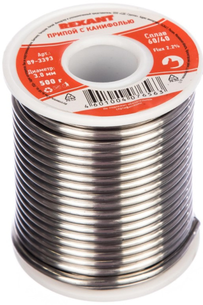 Изображение товара Припой Rexant 09-3393 для пайки 3 мм 185°C профессиональный и бытовой