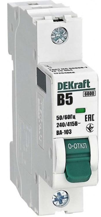 

Автоматический выключатель DEKraft 12204DEK 1Р 5А х-ка B ВА-103 6кА, 12204DEK