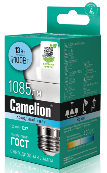 фото Лампа светодиодная Camelion LED13-A60/845/E27 в Перми