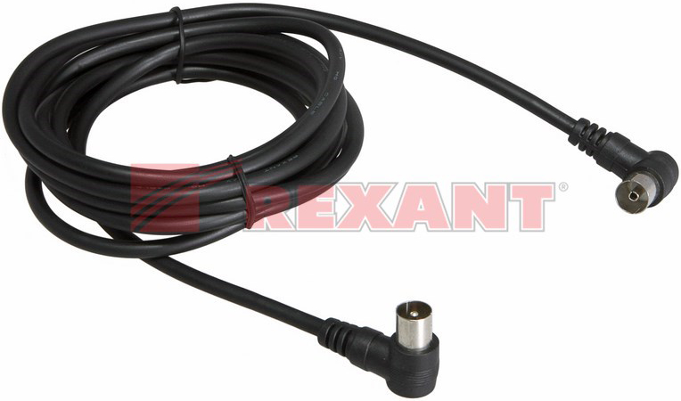 

Кабель Rexant 18-0014 TV PLUG - TV JACK, 3м, угловой, черный, 18-0014