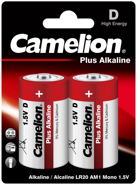

Батарейка Camelion LR20-BP2 Alkaline LR20, 1,5 В, 20000 мА.ч, 2 шт в упаковке, LR20-BP2