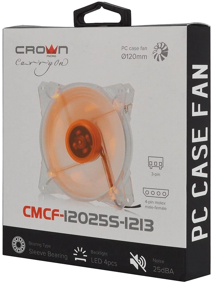 

Вентилятор для корпуса Crown CMCF-12025S-1213 CM000002222 (120*120*25мм, 1650rpm, 60CFM, 28dBA, 3pin), CMCF-12025S-1213