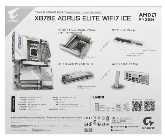фото Материнская плата ATX GIGABYTE X870E AORUS ELITE WIFI7 ICE в Уфе