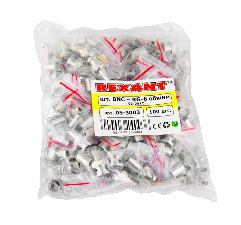 

Штекер Rexant 05-3003 BNC RG-6 обжим (01-001С) ( упак.100шт), 05-3003
