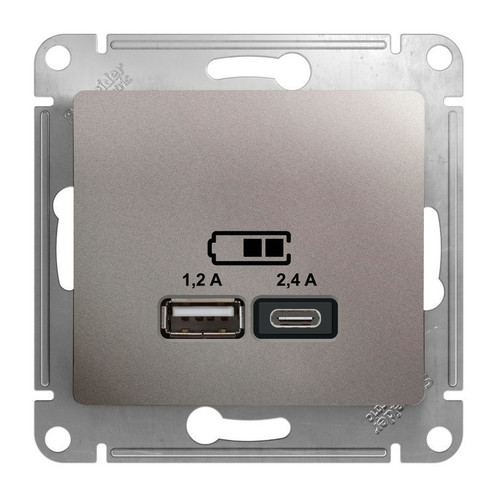 

Розетка USB Systeme Electric GSL001239 Glossa А+С, 5В/2,4А, 2х5В/1,2 А, механизм, платина, GSL001239