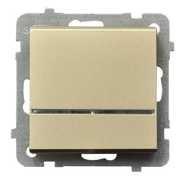 

Выключатель Ospel LP-1RS/m/39 однополюсный, с подсветкой синего цвета, 16AX, 250V, 3520W, IP-20, клеммы безвинтовые, шампанский золотой, LP-1RS/m/39