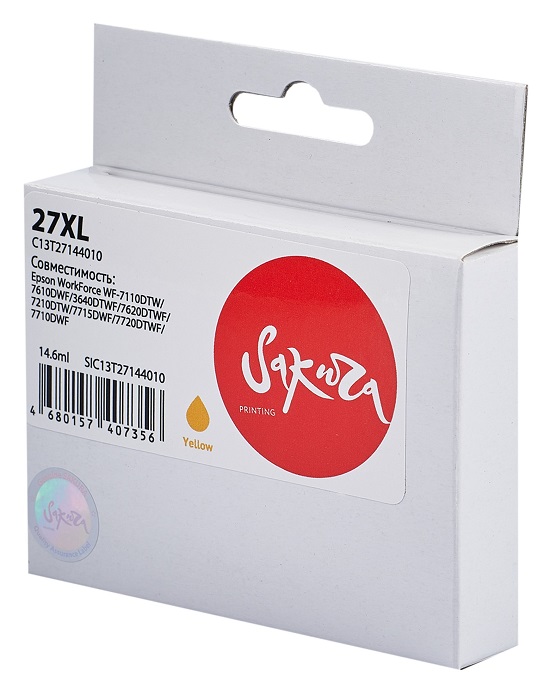 

Картридж Sakura SIC13T27144010 струйный, увеличенный для Epson WorkForce WF-7110DTW/7610DWF/3640DTWF/7620DTWF/7210DTW/7715DWF/7720DTWF/7710DWF, жёлтый, SIC13T27144010