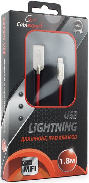 

Кабель интерфейсный USB 2.0 Cablexpert CC-P-APUSB02R-1.8M MFI, AM/Lightning, серия Platinum, длина 1.8м, красный, блистер, CC-P-APUSB02R-1.8M