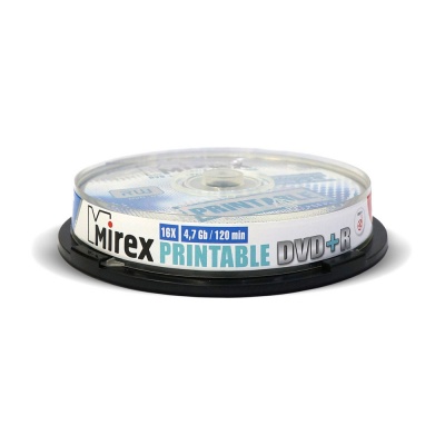 

Диск DVD+R Mirex 204596 4.7 Gb, 16x, Cake Box, 10шт, Ink Printable, 204596