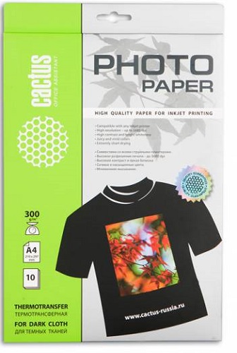 

Бумага Cactus CS-TD30010 A4/300г/м2/10л. для темных тканей, CS-TD30010