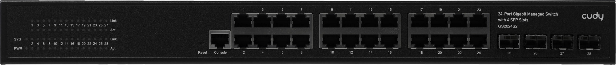 

Коммутатор управляемый Cudy GS2024S2 24-Port Layer 2 10/100/1000M, 24 Gigabit Ethernet ports + 4 Gigabit SFP ports + 1 management port, backplane band, GS2024S2