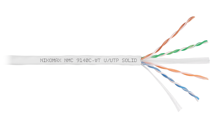 

Кабель витая пара U/UTP 6 кат. 4 пары NIKOMAX NMC 9140C-WT 23AWG(0.57 мм), медь, одножильный (solid), внутренний, полимерный материал, нг(A)-HF, белый, NMC 9140C-WT