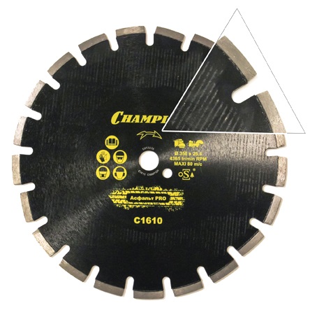 

Диск алмазный CHAMPION PRO 350/25,4/10 Asphafight асфальт (асф. по бетону,свежий бетон,мягкие блоки) C1610, PRO 350/25,4/10 Asphafight