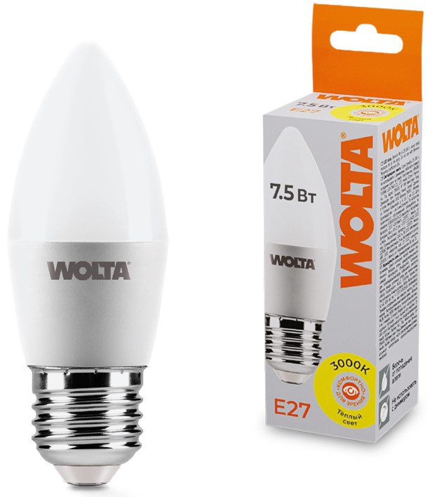 

Лампа светодиодная WOLTA 25YC7.5E27 7.5Вт 3000K E27, 25YC7.5E27