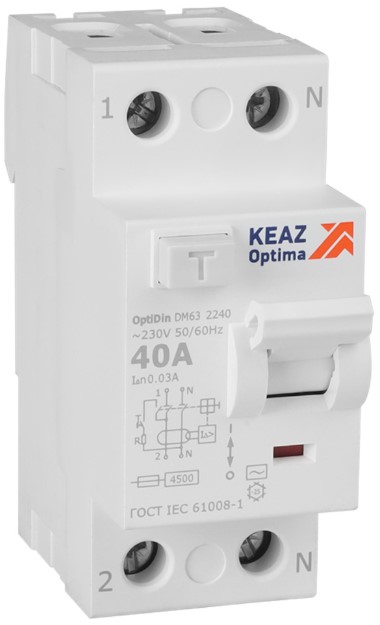 

УЗО КЭАЗ 343913 OptiDin DM63-2240-A-4,5-УХЛ4 2P 40A 30mA, 343913