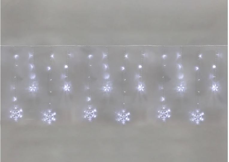 

Гирлянда NEON-NIGHT 255-075 светодиодная Бахрома со снежинками 2,4х0,9м, 150LED БЕЛЫЙ, прозрачный ПВХ, IP20, свечение с динамикой, 230В, не соединяетс, 255-075