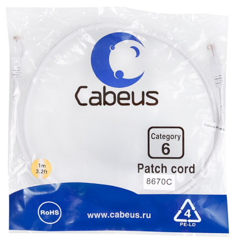 фото Кабель патч-корд U/UTP 6 кат. 1м Cabeus PC-UTP-RJ45-Cat.6-1m-WH в Смоленске